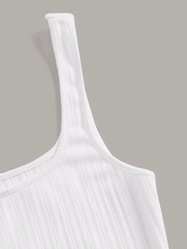 Women's Casual Sleeveless Square Neck High Waist Rib Knit Tank Long Dress - White, S