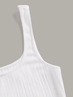 Women's Casual Sleeveless Square Neck High Waist Rib Knit Tank Long Dress - White, XS