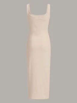 Women's Casual Sleeveless Square Neck High Waist Rib Knit Tank Long Dress - Apricot, S