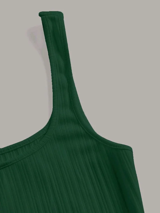 Women's Casual Sleeveless Square Neck High Waist Rib Knit Tank Long Dress - Dark Green, L