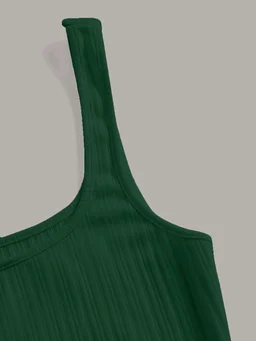 Women's Casual Sleeveless Square Neck High Waist Rib Knit Tank Long Dress - Dark Green, S