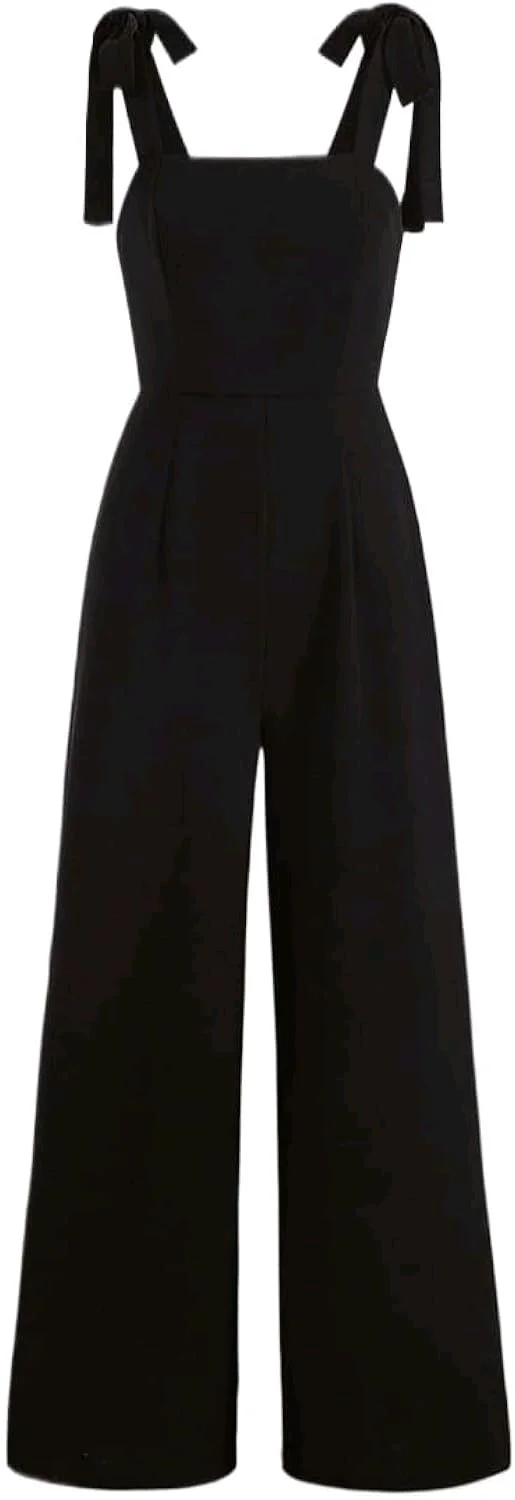 Womens Jumpsuit Tie Shoulder Wide Leg Cami Jumpsuit Zipper High Waist Casual Romper
- Black, XXL