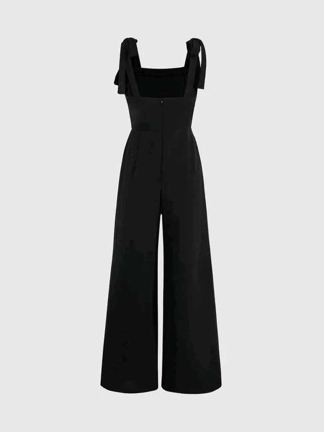 Womens Jumpsuit Tie Shoulder Wide Leg Cami Jumpsuit Zipper High Waist Casual Romper
- Black, XXL