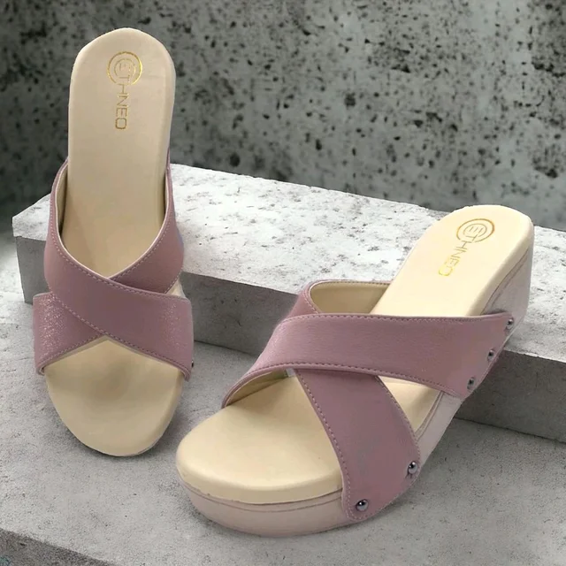 Leather Wedge Heels for Women & Girls | Fancy & Stylish Heel sandals |Extra Cushioning & Comfortable, Fashionable, Light Weight, Vegan, Fashion Heel Sandal for Girls, Causal wear - Zambezi, IND-7