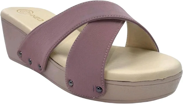 Leather Wedge Heels for Women & Girls | Fancy & Stylish Heel sandals |Extra Cushioning & Comfortable, Fashionable, Light Weight, Vegan, Fashion Heel Sandal for Girls, Causal wear - Zambezi, IND-7