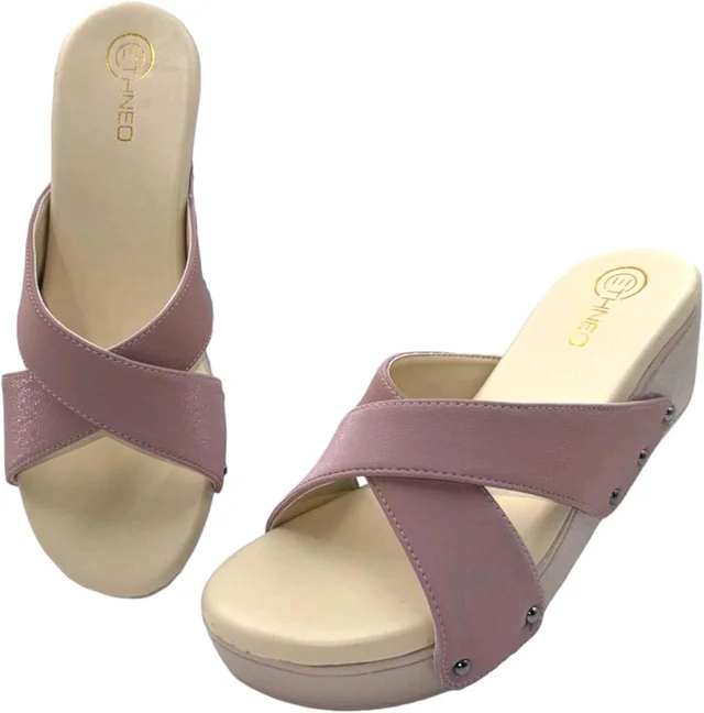 Leather Wedge Heels for Women & Girls | Fancy & Stylish Heel sandals |Extra Cushioning & Comfortable, Fashionable, Light Weight, Vegan, Fashion Heel Sandal for Girls, Causal wear - Zambezi, IND-7