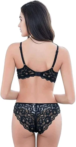 Premium Women's Padded Bra Penty Set | Net Fabric Padded Underwire Undergarments Set Lingerie | Push-Up Underbody Polyamide Set for Women - Black, 30A