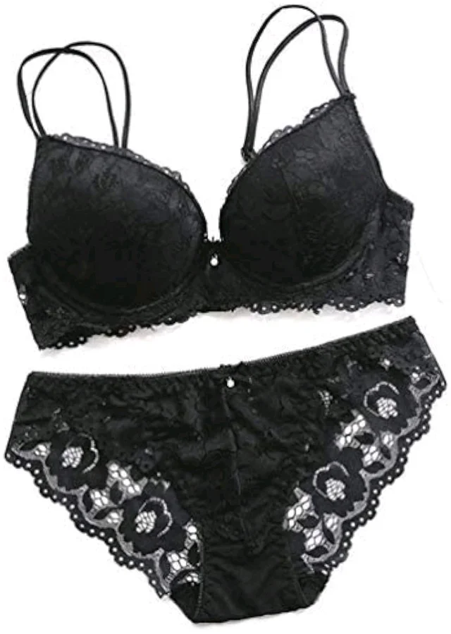 Premium Women's Padded Bra Penty Set | Net Fabric Padded Underwire Undergarments Set Lingerie | Push-Up Underbody Polyamide Set for Women - Black, 36A