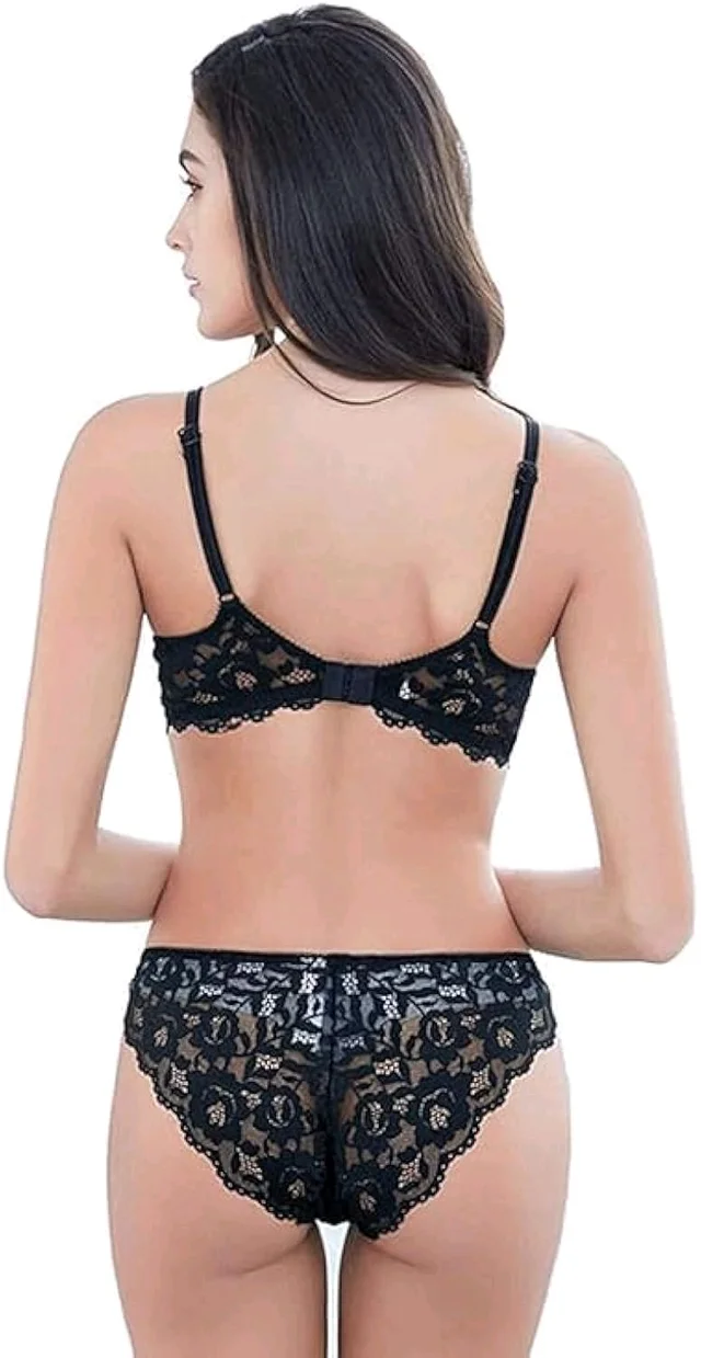 Premium Women's Padded Bra Penty Set | Net Fabric Padded Underwire Undergarments Set Lingerie | Push-Up Underbody Polyamide Set for Women - Purple, 30A