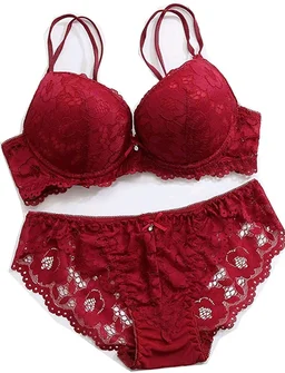 Premium Women's Padded Bra Penty Set | Net Fabric Padded Underwire Undergarments Set Lingerie | Push-Up Underbody Polyamide Set for Women - Maroon, 30A