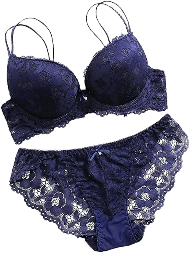 Premium Women's Padded Bra Penty Set | Net Fabric Padded Underwire Undergarments Set Lingerie | Push-Up Underbody Polyamide Set for Women - Blue, 30A