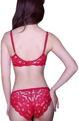 Premium Women's Padded Bra Penty Set | Net Fabric Padded Underwire Undergarments Set Lingerie | Push-Up Underbody Polyamide Set for Women - Red, 30A