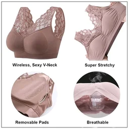 Women's Padded, Non-Wired, Full Coverage Lace Bra - Dusty Gray, 30C
