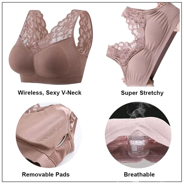 Women's Padded, Non-Wired, Full Coverage Lace Bra - Dusty Gray, 34C