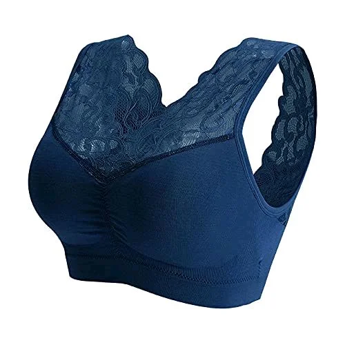 Women's Padded, Non-Wired, Full Coverage Lace Bra - Blue Zodiac, S