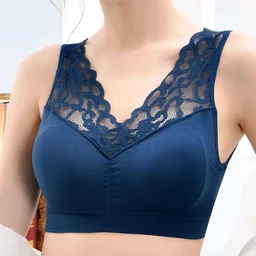 Women's Padded, Non-Wired, Full Coverage Lace Bra - Blue Zodiac, Free Size