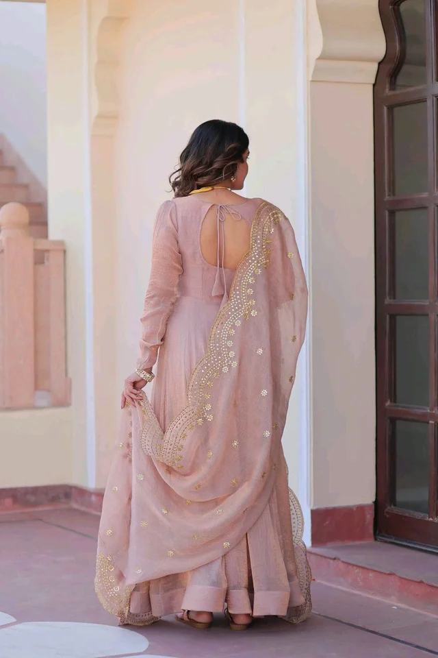 Shiny Dark Beige Designer Fendi Chiffon Gown With Embroidery Work Dupatta
- Rosy Brown, XL