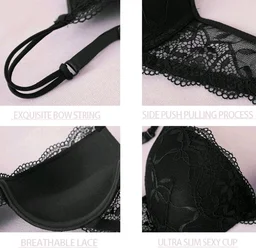 Bra & Panty Set Embroidered Black Lingerie Set - Black, 32A