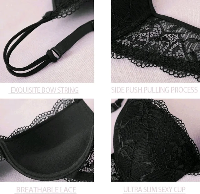 Bra & Panty Set Embroidered Black Lingerie Set - Black, 32B