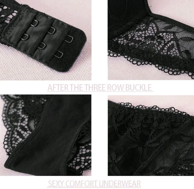 Bra & Panty Set Embroidered Black Lingerie Set - Black, 34B