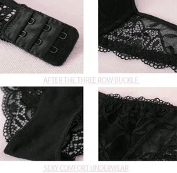 Bra & Panty Set Embroidered Black Lingerie Set - Black, 40B