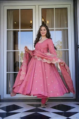 Women's Designer Soft Bandhani Anarkali Styles Salwar Suit
- Darty pink, XL