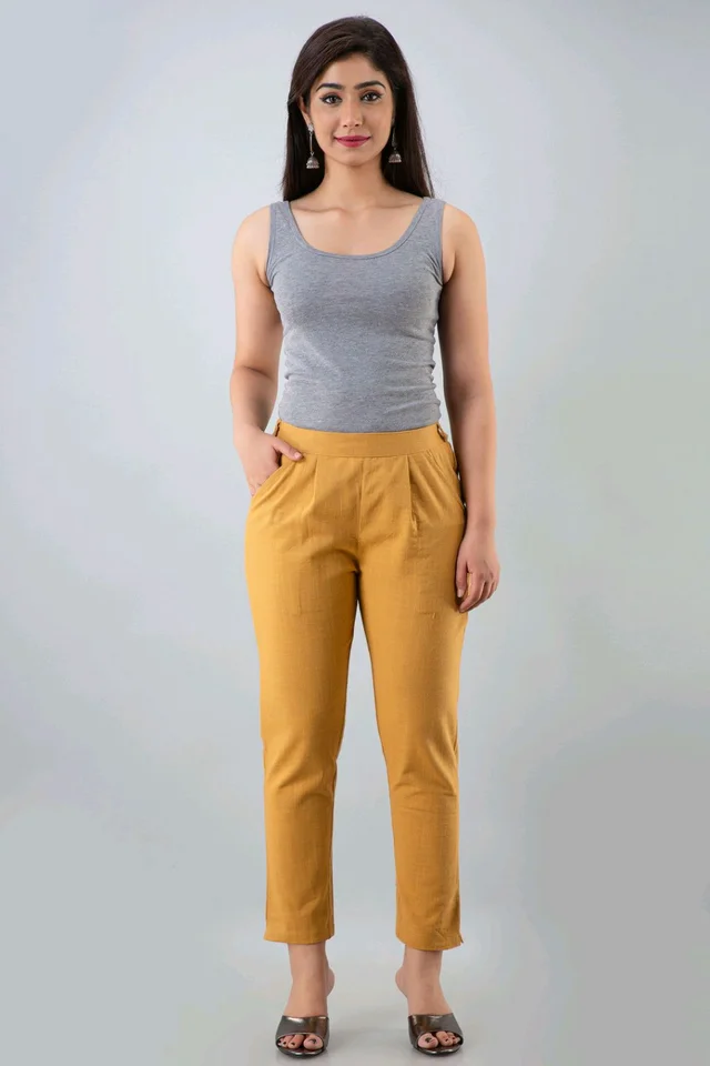 Women Relaxed Brown Pure Cotton Trousers - Coffee, 36
