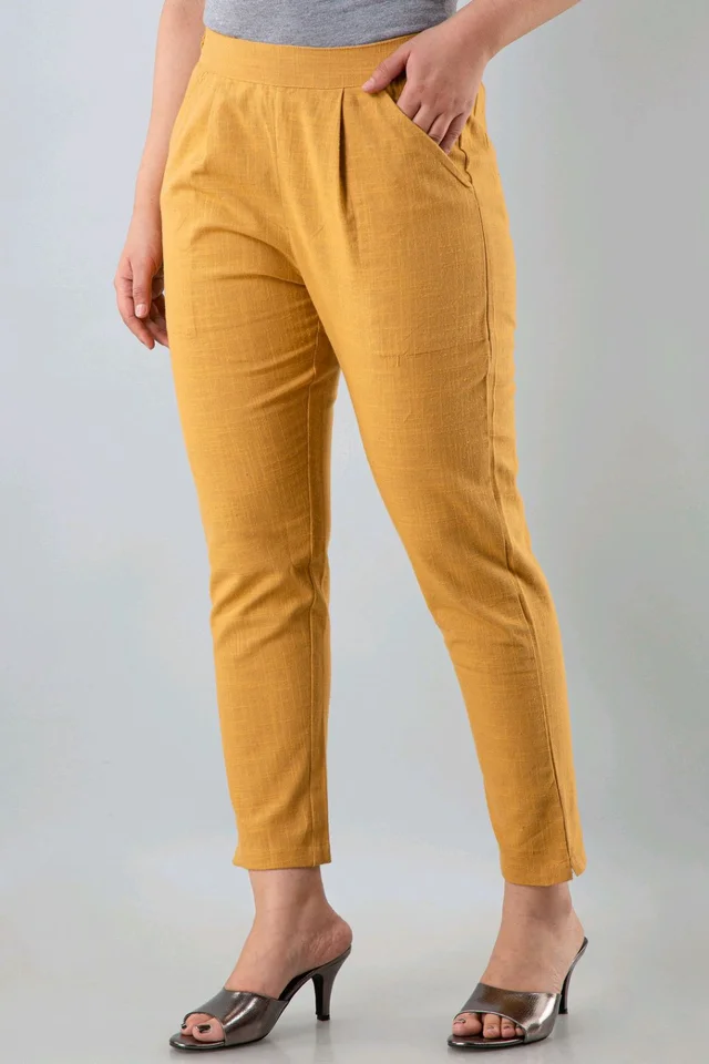 Women Relaxed Brown Pure Cotton Trousers - Coffee, 36