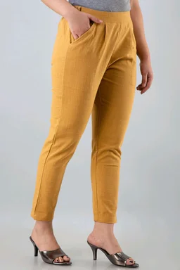 Women Relaxed Brown Pure Cotton Trousers - Coffee, 36