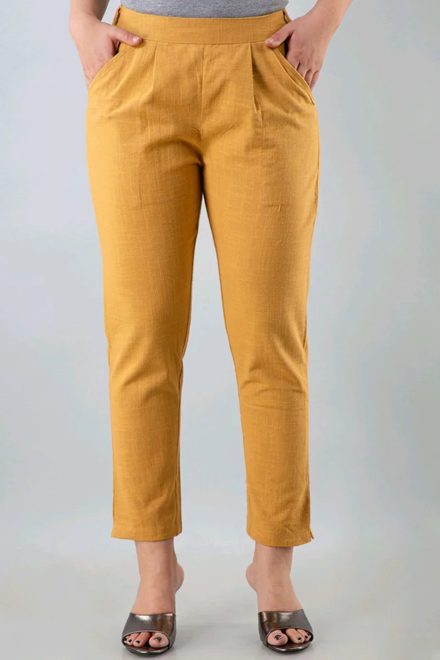 Women Relaxed Brown Pure Cotton Trousers - Coffee, 38