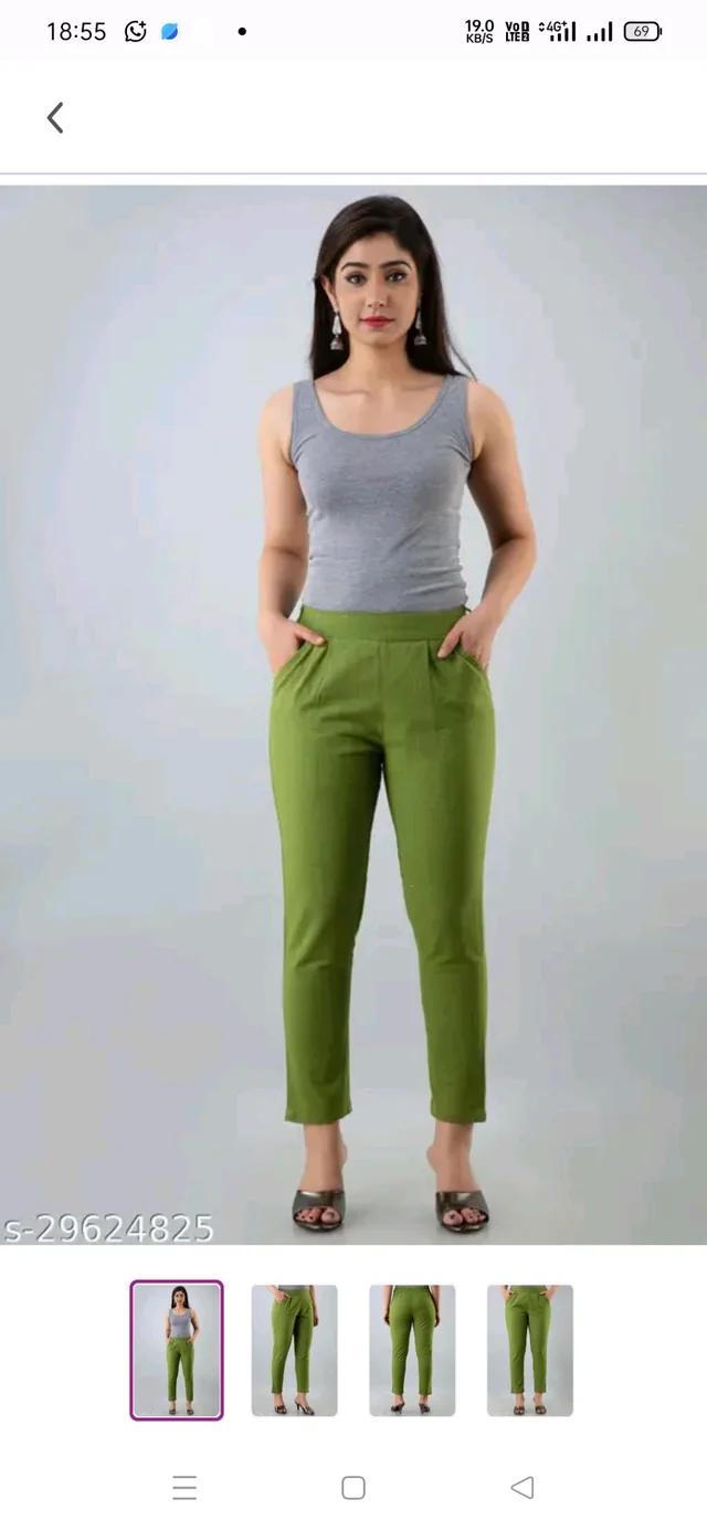 Women Relaxed Brown Pure Cotton Trousers - Green, 38