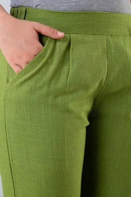 Women Relaxed Brown Pure Cotton Trousers - Green, 38