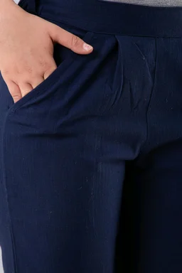 Women Relaxed Brown Pure Cotton Trousers - Navy Blue, 30