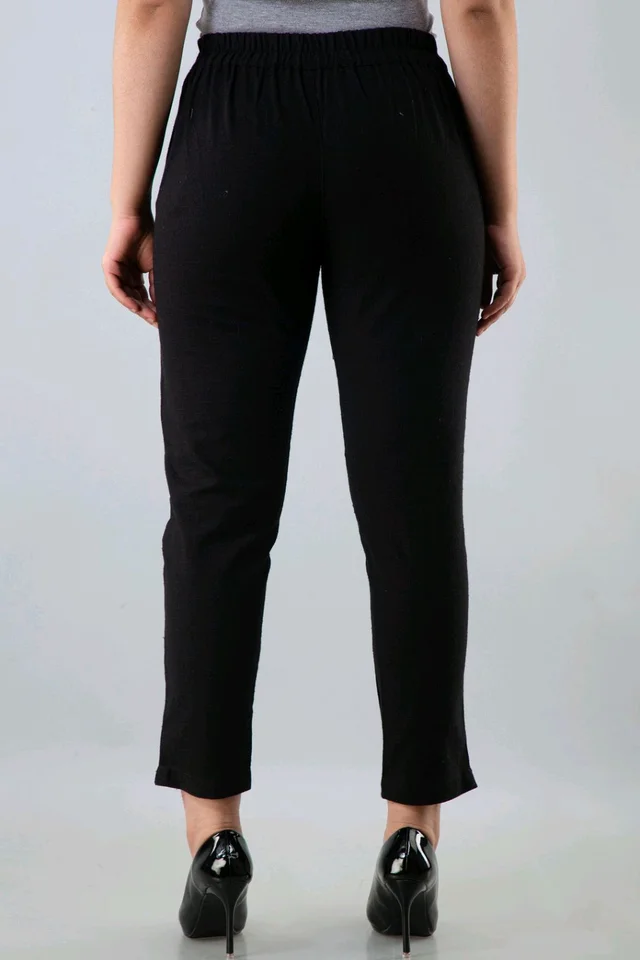 Women Relaxed Brown Pure Cotton Trousers - Black, 32