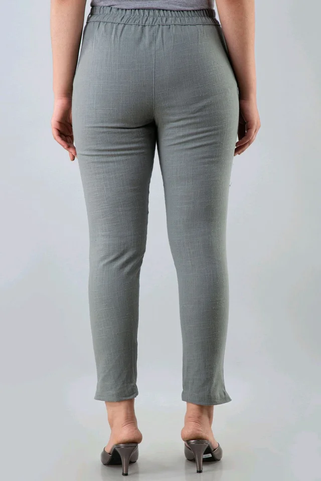 Women Relaxed Brown Pure Cotton Trousers - Grey, 32