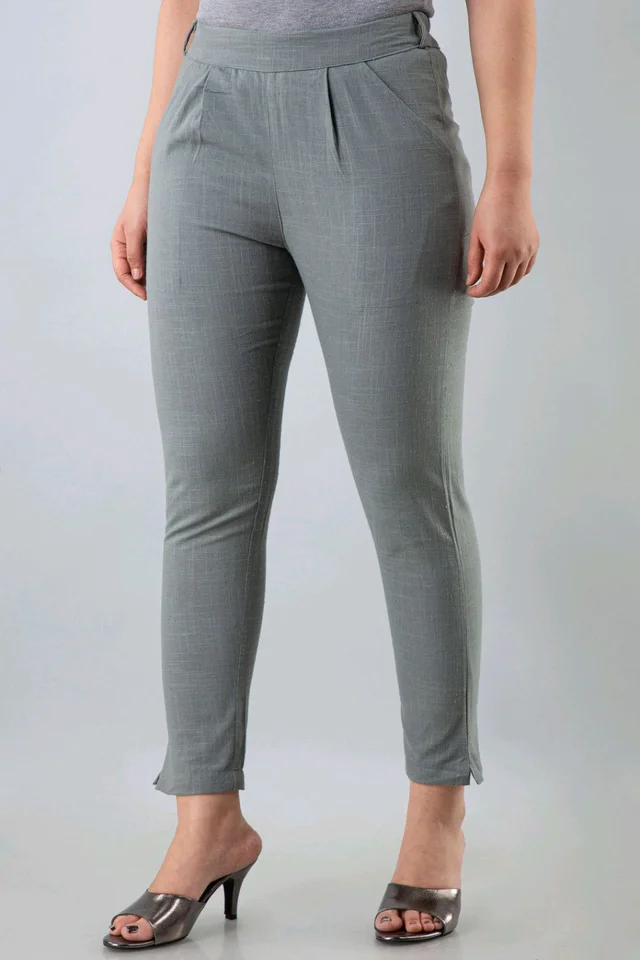 Women Relaxed Brown Pure Cotton Trousers - Grey, 32
