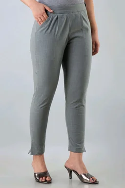 Women Relaxed Brown Pure Cotton Trousers - Grey, 34