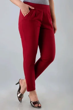 Women Relaxed Brown Pure Cotton Trousers - Venetian Red, 30
