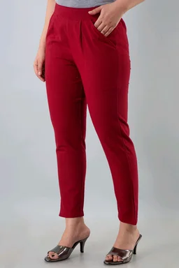 Women Relaxed Brown Pure Cotton Trousers - Venetian Red, 36