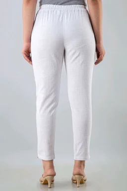 Women Relaxed Brown Pure Cotton Trousers - White, 32