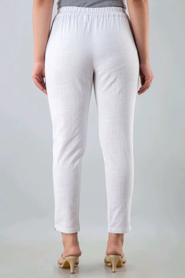 Women Relaxed Brown Pure Cotton Trousers - White, 38