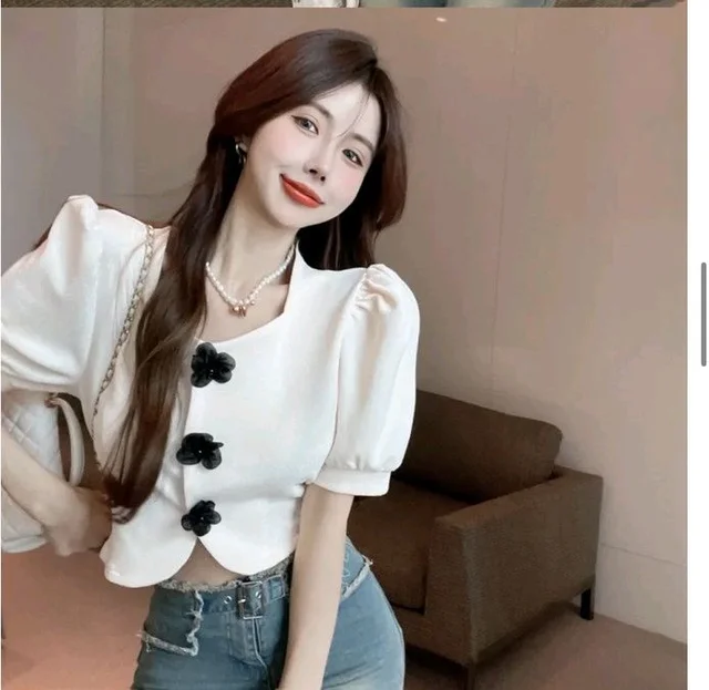 Casual Puff Sleeves Solid Women Beige Top - Soft Amber, L