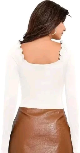 Casual Regular Sleeves Solid Women White Top
- White, XS