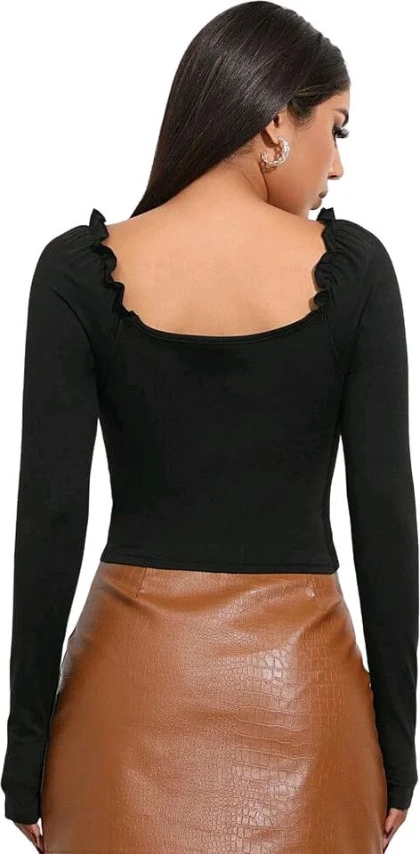 Casual Regular Sleeves Solid Women White Top
- Black, XS