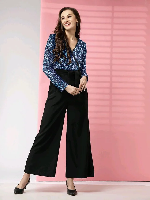 Printed women jumpsuit - Dark grey blue, S
