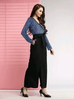 Printed women jumpsuit - Dark grey blue, S