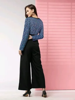 Printed women jumpsuit - Dark grey blue, S