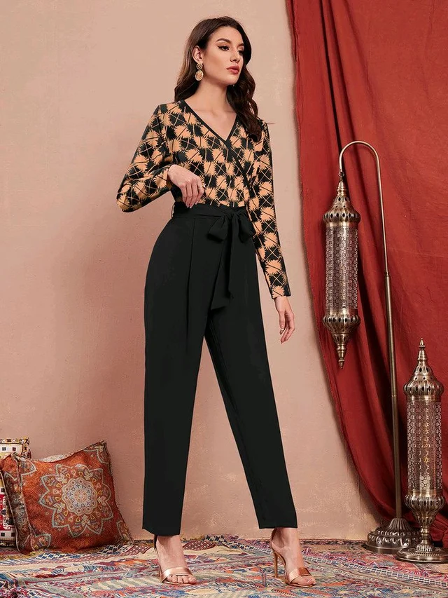 Printed women jumpsuit - Dark salmon, XS