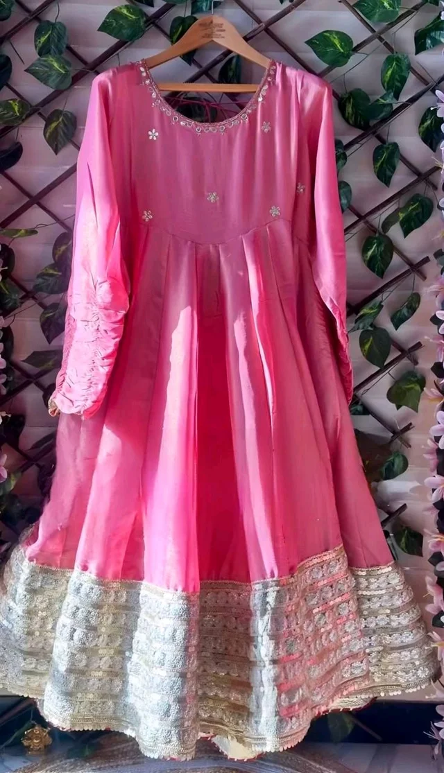 Celebrity Style Dusty Pink Color Vichitra Silk With Embroidery Zari-Codding Sequins Work Anarkali Gown - Pink Salmon, XL