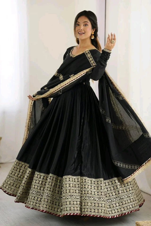 Celebrity Style Dusty Pink Color Vichitra Silk With Embroidery Zari-Codding Sequins Work Anarkali Gown - Black, XL